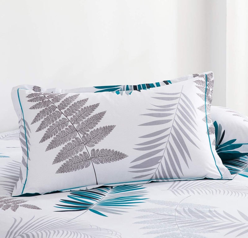 SLEEPBELLA Comforter King Size, 600 Thread Count Cotton Blue Floral with Khaki & Grey Leaves Pattern White Reversible Comforter Set,Down Alternative Bedding Set 3Pcs(King, Blue Botanical) - Image 4